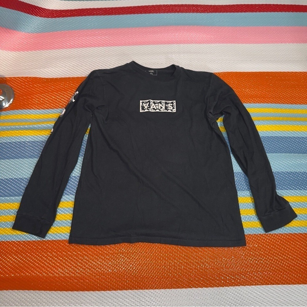 Vans Black Graphic Long Sleeve Tee Kids boys Size Large 12-14
